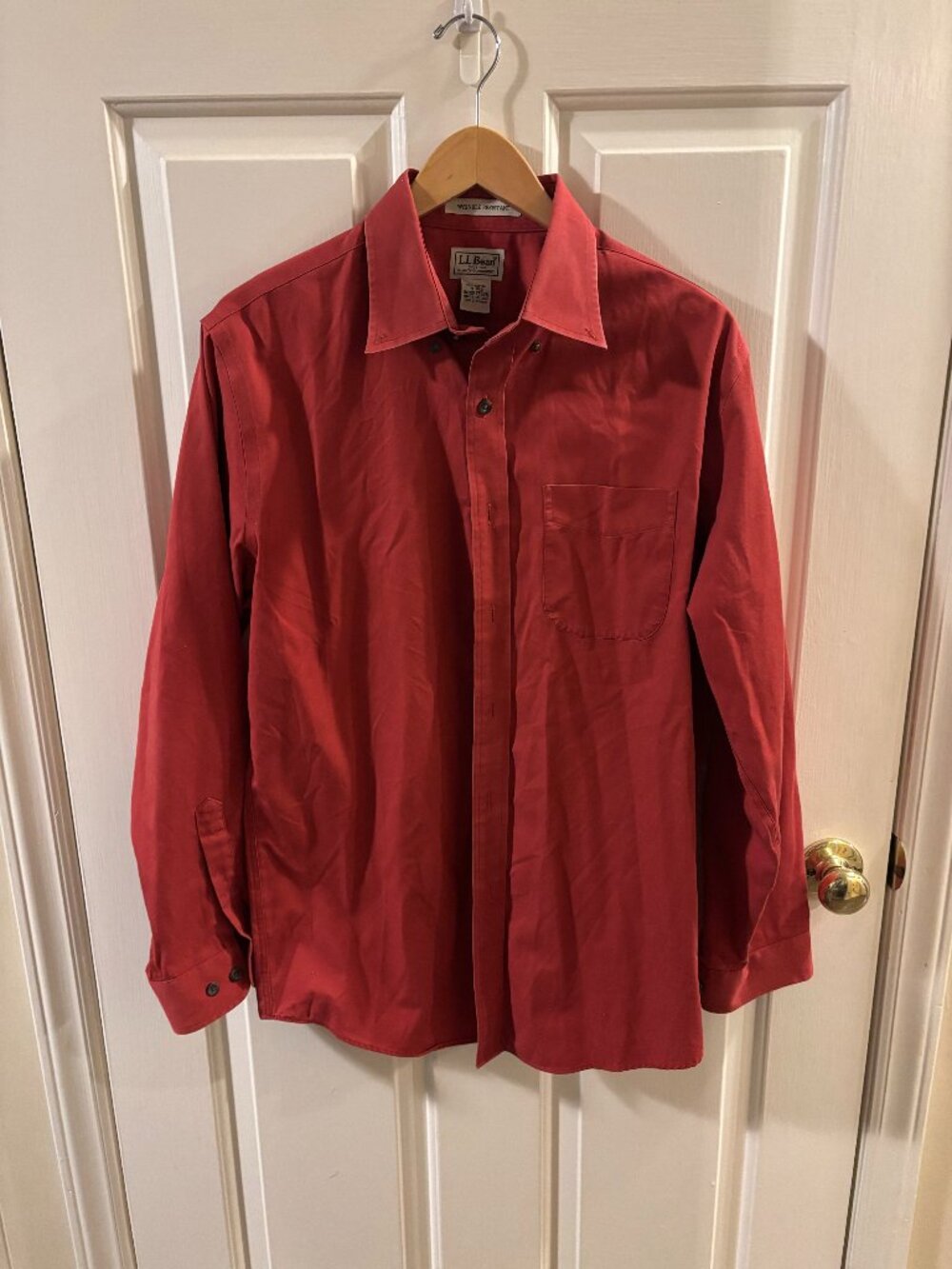 L.L. Bean Men's Button-Up Long Sleeve Red Shirt - Medium - Wrinkle Resistant